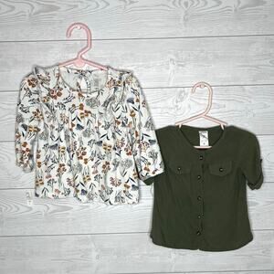 Just One You/Carter’s toddler girls’ tops, floral; olive green Size 18 months